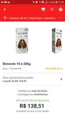 Bravecto 10 e 20kg | R$125