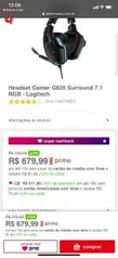 Headset Gamer G635 Surround 7.1 RGB - Logitech - [R$498,95 AME + cashback]