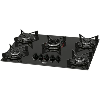 Fogao Cooktop Fischer 5 Bocas Fit Line Gas Com Mesa De Vidro Preto Bivolt