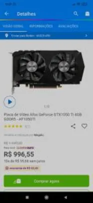 Placa de Vídeo Afox GeForce GTX1050 Ti 4GB GDDR5 | R$997
