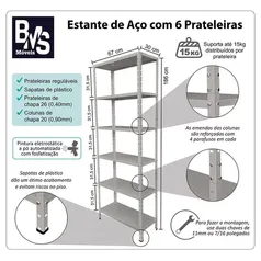 Estante de Aço com 6 Prateleiras de 30x67cm Cinza