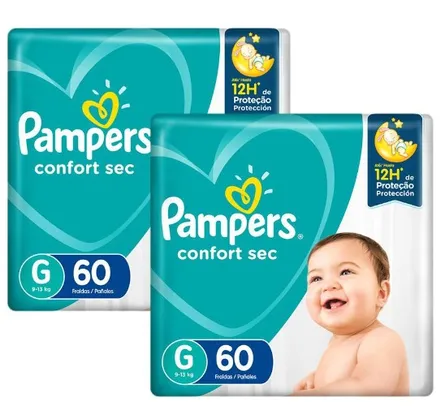 Kit Fralda Pampers Confort Sec Super Tamanho G 120 Tiras