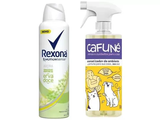 Kit Desodorante Antitranspirante Feminino Rexona - 150ml + Aromatizador de Ambiente Cafuné 150ml | R$ 12