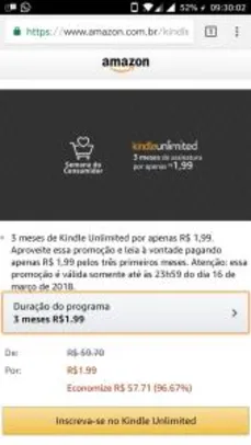 Kindle Unlimited - 3 meses por R$1,99