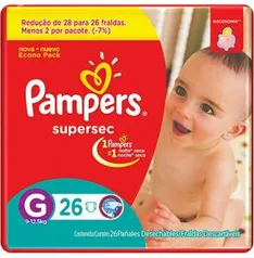 Fraldas Descartáveis Pampers Supersec G - 26 Unidades - R$3