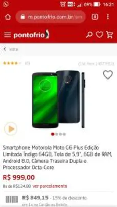 Motorola Moto G6 Plus Edição Limitada Índigo 64GB | R$849