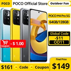 Smartphone Global Version Poco M4 Pro 5g Nfc4GB 64GB Black Dimensity 810 Octa Core 6.6" 90hz Fhd+ Dotdisplay 50mp 33w Pro 5000mah - M