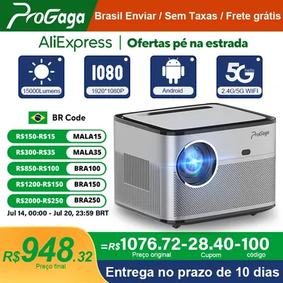 [Armazém BR] Projetor ProGaga PG550W Full HD 1920x1080p Nativo, roda 4K, com e sem Android, WIFI e Espelhamento de Tela