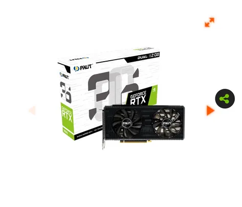 Placa de Vídeo Palit NVIDIA GeForce RTX 3060 Dual, LHR, 12GB, GDDR6, 192bit, DLSS, Ray Tracing