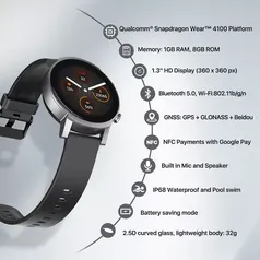 Smartwatch Ticwatch E3 - Wear OS, Snapdragon 4100, 8GB ROM, IP68 À Prova D' Água, NFC.