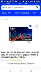 Smart TV LED 55" Philco PTV55U21DSWNT UHD 4K - Conversor Digital 3 HDMI 2 USB