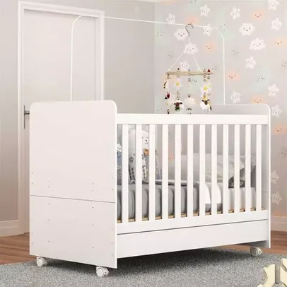 Berço Americano / mini Cama 3 em 1 com colchão incluso e rodízios Bambino Multimóveis Branco