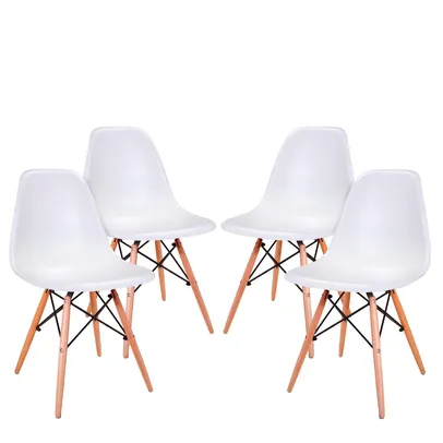 Conjunto 4 Cadeiras Eames Eiffel com pés de madeira - Branco - Travel 