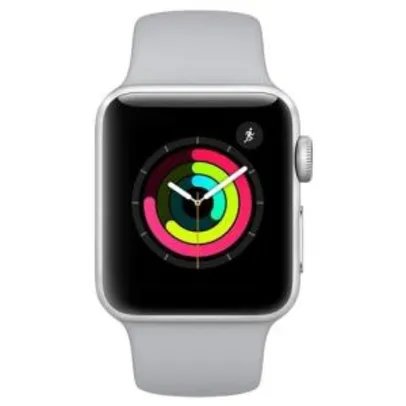 AME + CC AMERICANAS POR 959,00 APPLE WATCH SERIES 3, GPS, 38 MM, ALUMÍNIO PRATA, PULSEIRA ESPORTIVA BRANCA