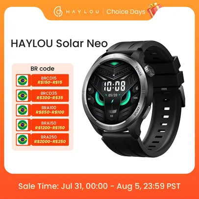 Smartwatch HAYLOU Solar Neo com Tela HD de 1,53", Ligações por Bluetooth, Bluetooth 5.3 e Monitoramento de Saúde 24H