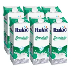 Kit com 6 Unidades leite uht desnatado 1L italac