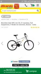 Bicicleta Caloi XRT, Aro 26, 21 marchas, Full Suspension, V-Brake em alumínio, Branca - Caloi