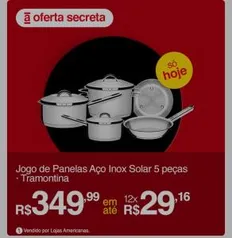 (OFERTA SECRETA APP) Jogo de Panelas Tramontina Solar 5pcs | R$350