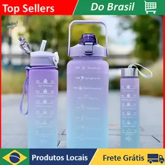 [Do Brasil/ Cupom Agito R$ 20] Kit 3 Garrafas de Água Motivacionais Fitness Tie Dye Sortida  2 Litros 900ml 300ml 