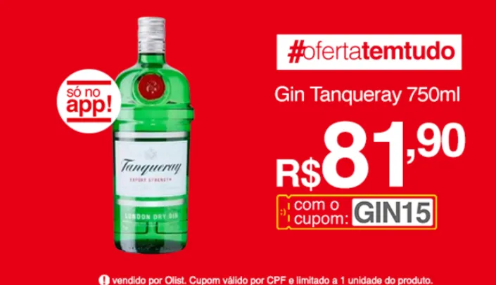 Gin Tanqueray 750ml | R$82