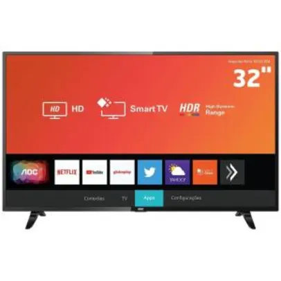 Smart TV LED 32" HD AOC 32S5295/78G com HDR, Wi-Fi, Miracast, Botão Netflix, Botão YouTube, Conversor Digital Integrado, HDMI e USB R$809