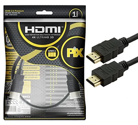 Cabo Hdmi 2.0 4K Hdr 19P 1M Pix Gold, Preto