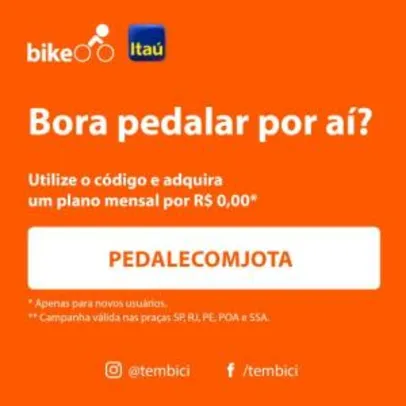 Plano Mensal Gratuito - Bike Sampa - Bike ITAÚ (Novos usuários)