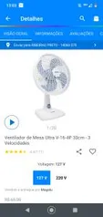 [APP + Cliente Ouro] - Ventilador de mesa V-16 4P 30cm | R$64