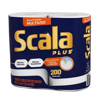 Scala Plus Papel Toalha Multipicote, 200 Toalhas (2 Rolos de 100 Toalhas Cada)