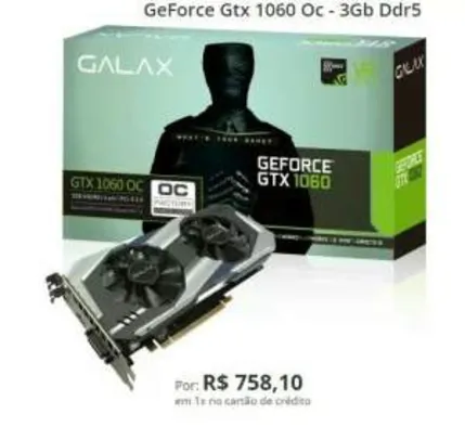 Placa de Vídeo Galax GeForce Gtx 1060 Oc - 3Gb Ddr5