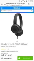 Headphone JBL TUNE 500 com Microfone - Preto por R$ 130