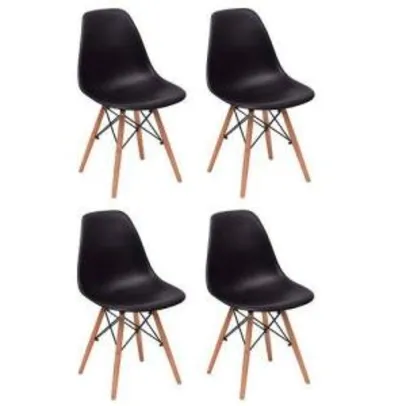 (Ame R$248) Conjunto 4 Cadeiras Charles Eames Eiffel Wood - Preta R$275