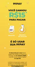 [Usuários Selecionados] R$15 de volta pagando um boleto com seu saldo 99pay