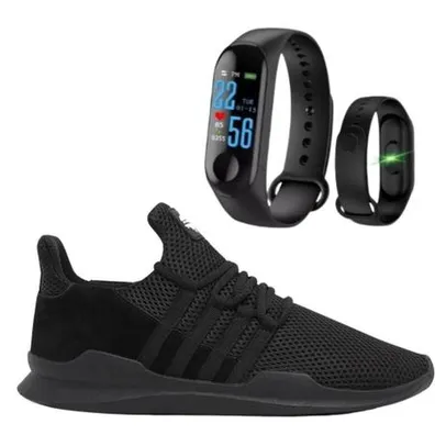 Tênis Caminhada Corrida Leve Macio Confortável Fitness Academia + Pulseira Inteligente M3 - Ever Way