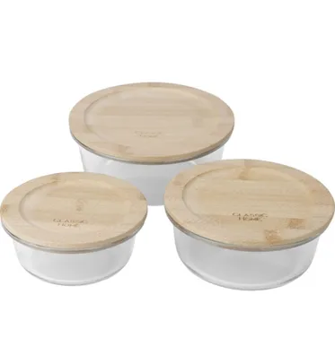 [AME SC R$ 11] Conjunto 3 Potes Vidro Bambu Clássic Home