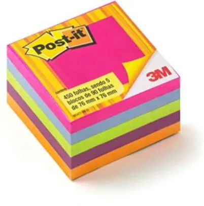 Post-it 3M, 76x76mm, 5 Blocos de 90 Folhas, Colorido - R$30