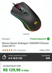 Mouse Gamer Redragon 10000DPI Chroma Cobra M711 | R$130