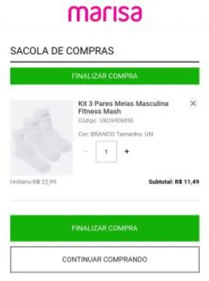 Kit 3 Pares Meias Masculina Fitness Mash | R$ 11