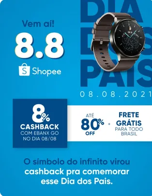 8% de cashback nas compras da Shopee - Dia dos pais