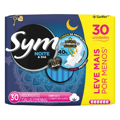 Absorvente Sym Noite &amp; Dia Suave Com Abas 30 Unidades