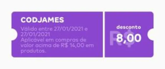 R$8 OFF em pedidos acima de R$14 no James Delivery