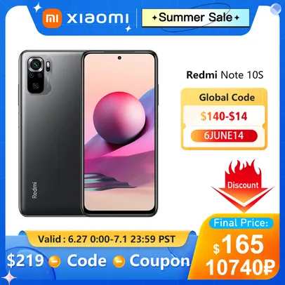 Versão global xiaomi redmi nota 10s 6gb 64gb/128gb g95 octa núcleo