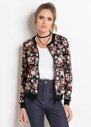 Moda Pop - Jaqueta Bomber Preta e Floral | R$35