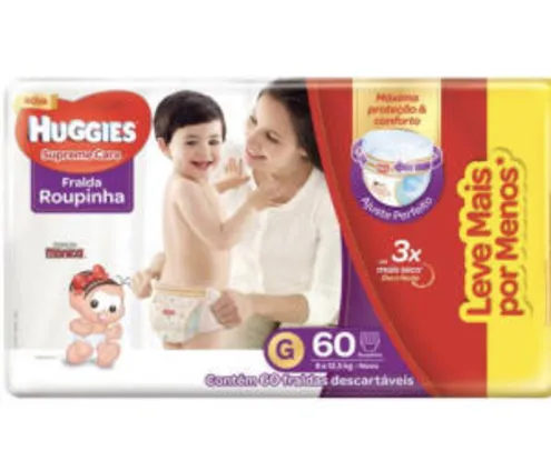 Fraldas roupinha huggies tamanho G 60 unidades