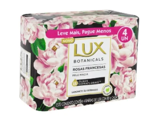 (0,79 centavos cada) Sabonete Corporal Glicerinado Lux Botanicals Rosas Francesas barra, 4 unidades com 85g cada