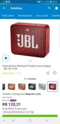 Caixa de Som Bluetooth Portátil à prova dágua - JBL GO 2 3W | R$120