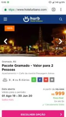 Pacote Gramado - Valor para 2 Pessoas - Apartamento + Café da manhã + Passagem Aérea - 3 , 4 ou 5 diárias - a partir de R$999