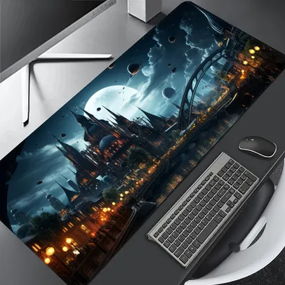 Mouse Pad Temático de catedral mágica extragrande 80x30 com costura de precisão - Base de borracha antiderrapante lavável