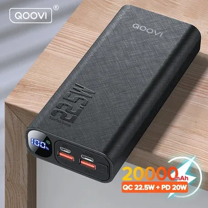 [Moedas/ Google Pay] Power Bank Qoovi 22.5W, 20.000mAh,  Carregamento Rápido,