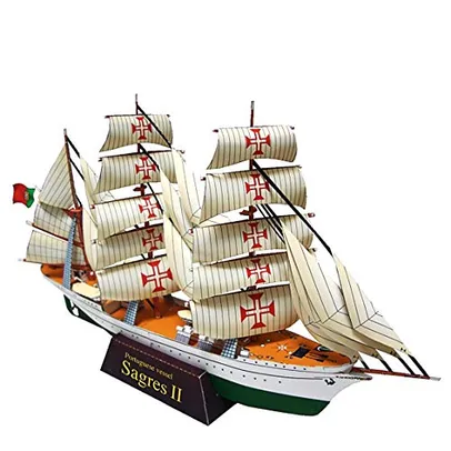 Quebra Cabeça 3D Barco a vela: Sagres 2 Colagem Papercraft HAS BRASIL